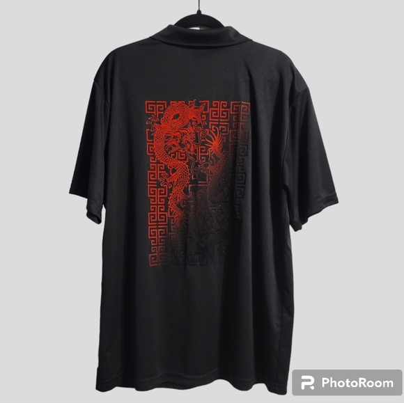 Vtg YMLA Shirt Mens Large Black Short Sleeve Velvet Dragon Dance Chinese 80's - Picture 6 of 9